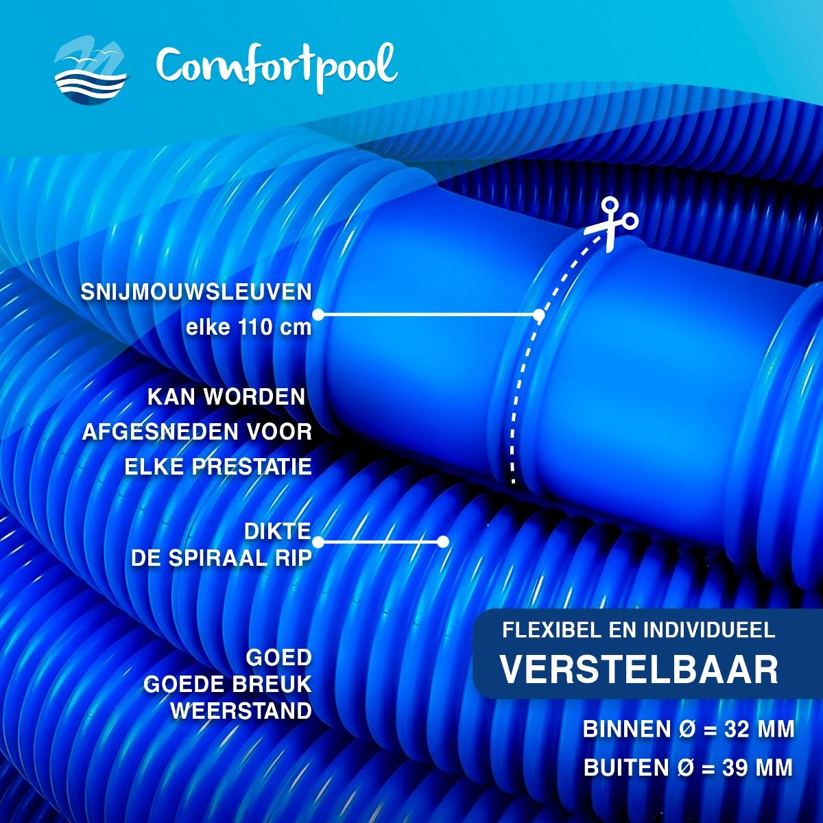 Zwembadslang wit 32 mm - 12 meter - W'eau B.V Zwembadslang wit 32 mm - 12 meter - W'eau B.V